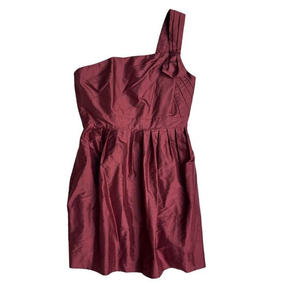 J.Crew Burgundy One-Shoulder Bow Silk Cocktail Party Dress | Sz 12 NEW | 02955 - Picture 2 of 14
